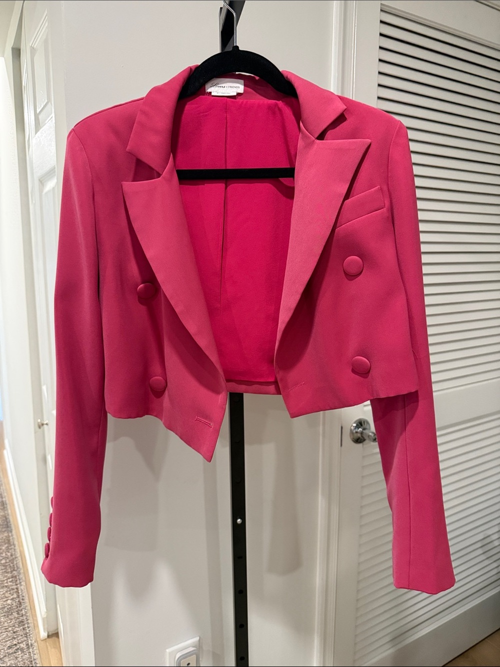Lovers + Friends Cropped Fuschia Double-Breasted Blazer